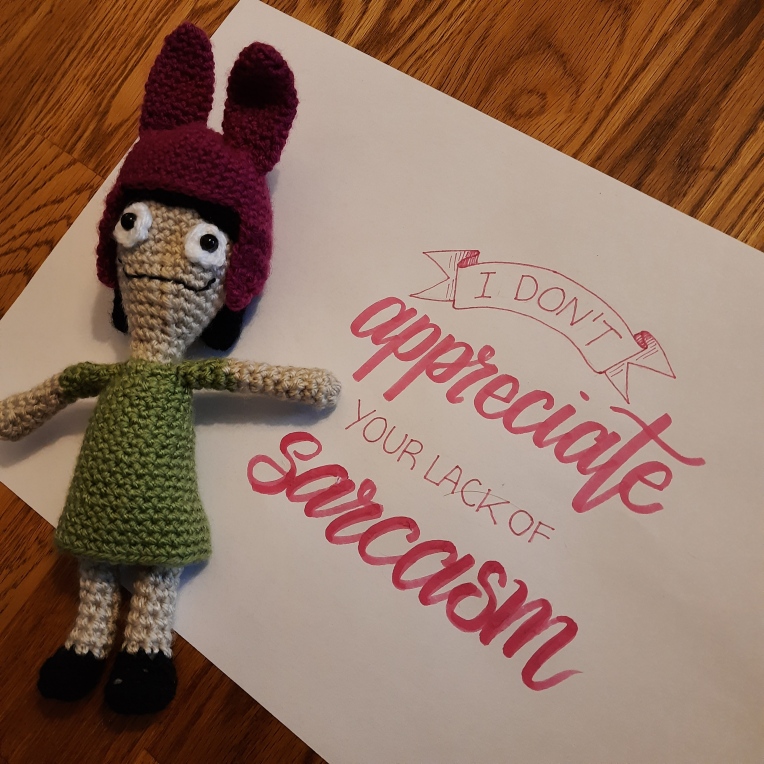 Crocheted Louise Belcher from the Fox show Bob's Burgers